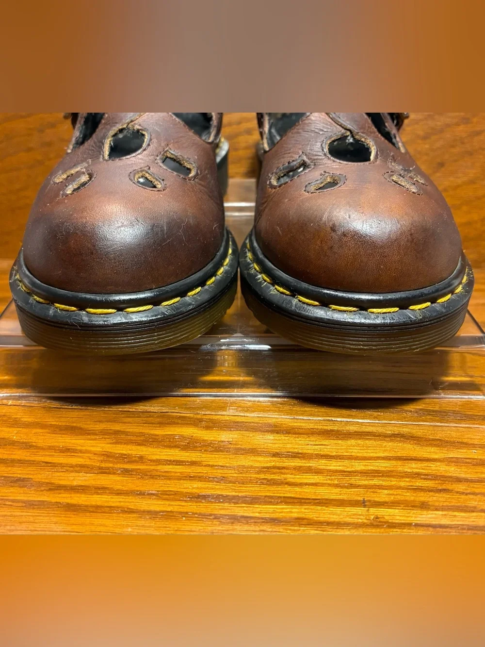 RARE VTG Dr. Martens England Made Cutout Mary Jane Shoes Brown Leather Size 7